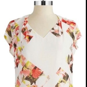 Vince Camuto sunrise taffy pink floral blouse 3X